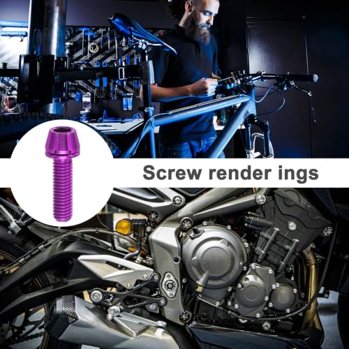 Perno de titanio M5 x 18 mm PATIKIL cónico morado para potencia de bicicleta con arandela paquete de 6 5