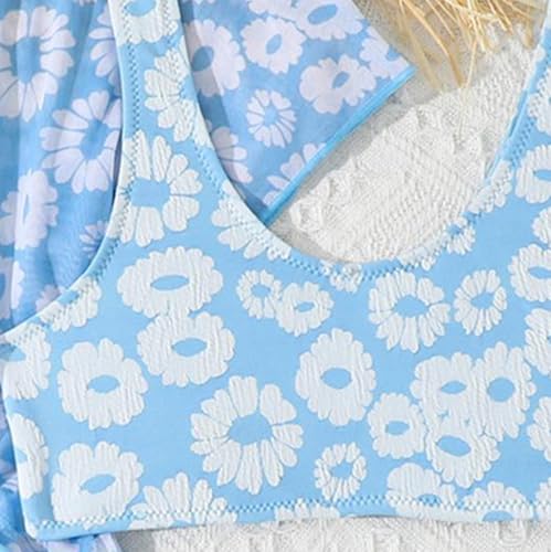Floral Print Swimsuit for Girls 3 Piece Bikini Bathing Suit & Sun 𝐏rotection Short Sleeve Cover Up Swimwear4
