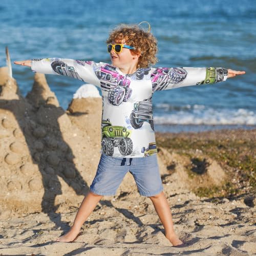 Image of Aflyko Vehicle Fun Boys' Rash Guard Shirts Xmas UPF 50+ Sun Protection Swim Shirt 3-12T