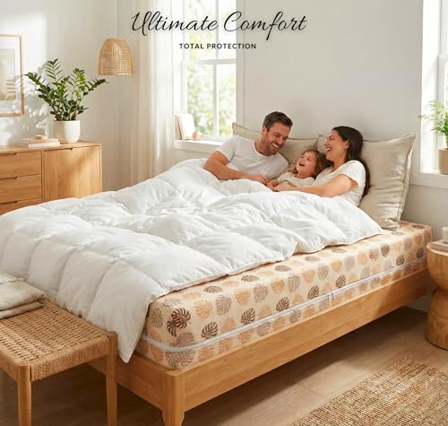 Image of VAS COLLECTIONS Premium Cotton Printed Mattress Protector with Zipper | 360 All-Around Encasing Bed Cover for Complete Protection | Single Mattress Cover 72x36+6 Inches (6 x 3 Feet) (Earthy Brown)