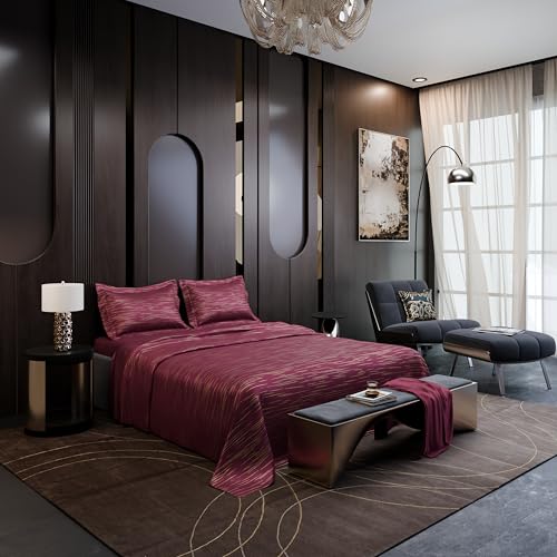 Image of Stoa Paris 350TC Luxstre Cotton Super King Printed Bedding Set for King & Double Size Beds with 2 Pillow Covers, 274 x 274cm Bedsheet, All-Season Comfort, Breathable, Home Decor, Panache 2.0 - Ruby