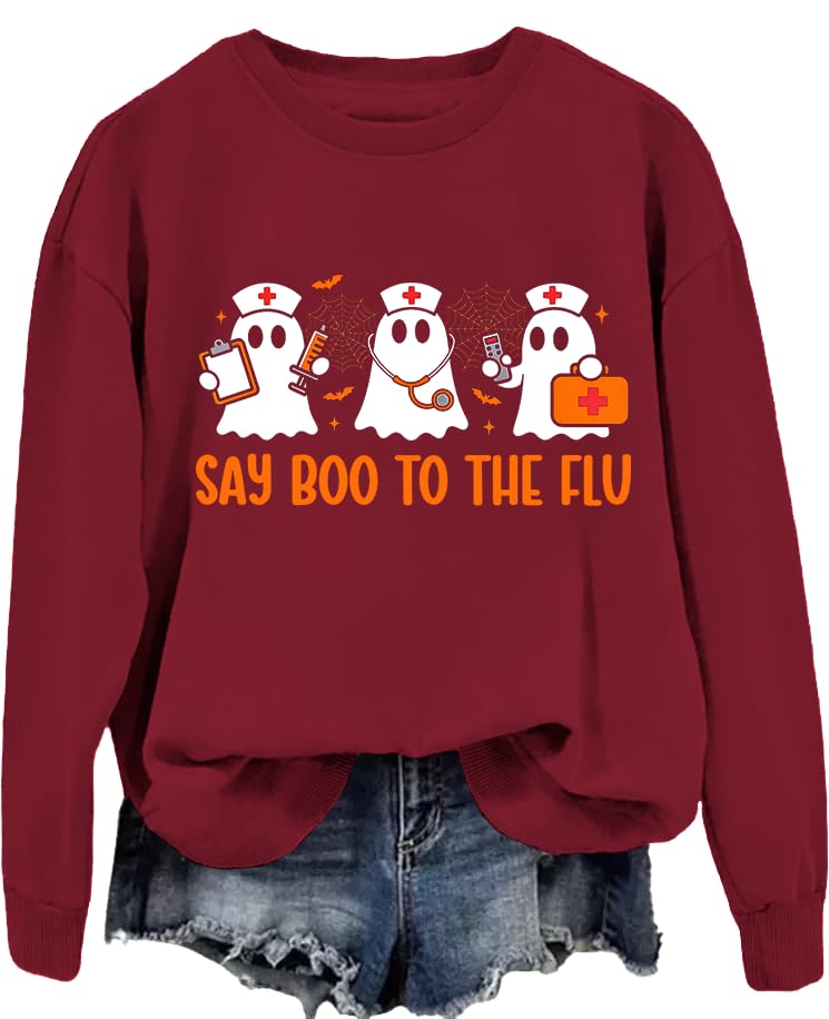 Say Boo to The Flu Sweatshirt Halloween Ghost Graphic Tshirt Nurse Ghost Unisex Shirt Halloween Nurse T-Shirts