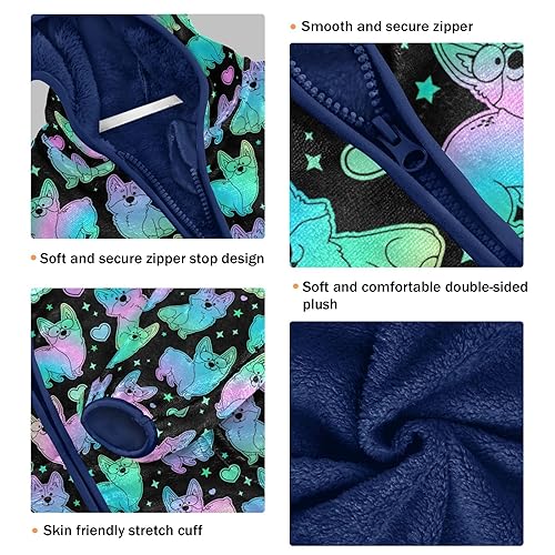 Cute Holographic Corgi Dogs Boys Fleece Hoody Jacket Zip Up Coat Warm Fall Winter Plush Jacket Long Sleeve Outerwear3