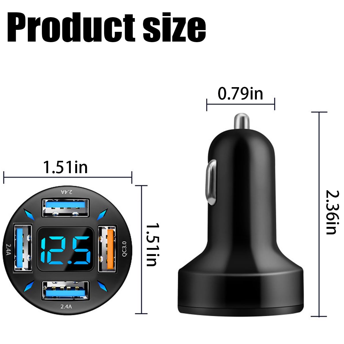 Ankuee 4 Ports USB Car Charger, 66W Super Fast Charging with QC 3.0, PD 20W and USB 2.4A Charger Adapter, Quick Charge with LED Voltmeter, Auto Cigarette Lighter Plug (QC3.0, 2PCS)