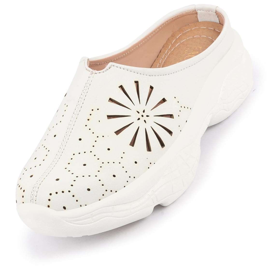 FAUSTO FST 1346 WHITE-38 Womens White Laser Cut Stitched Breathable Back Open Slip On Mules Shoes (5 UK) (B0C7R76S3S) Amazon Price History, Amazon Price Tracker