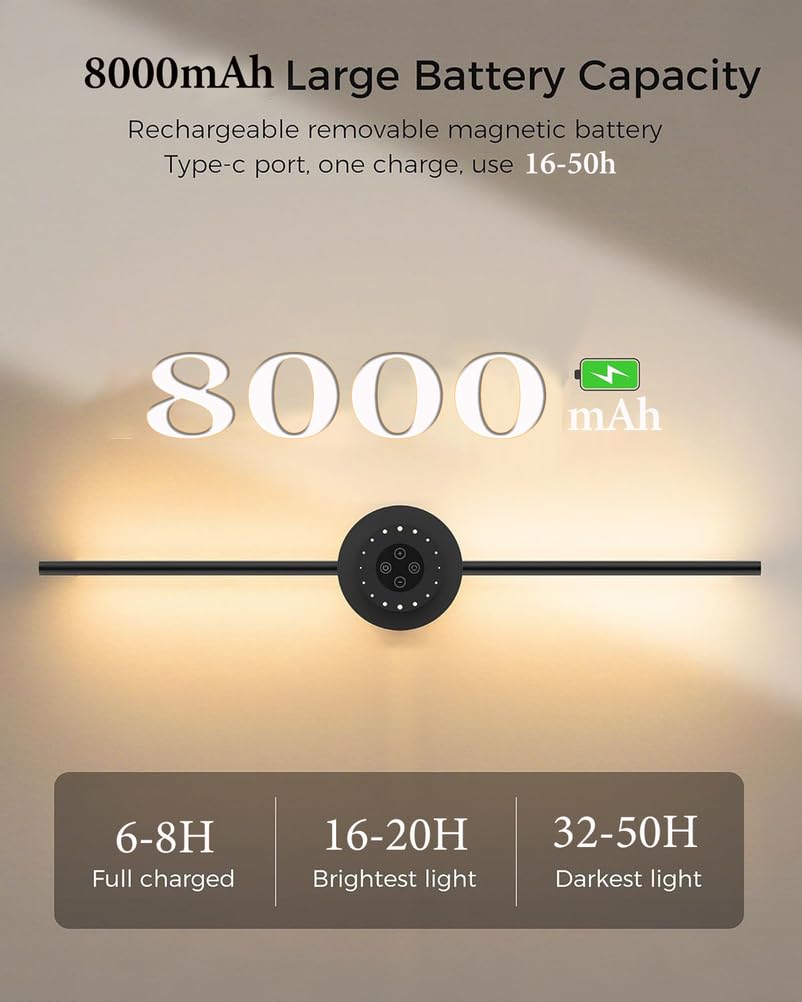 Lampada da Parete Ricaricabile con Telecomando, Luce LED Lunga e orientabile a 360°, per Interni, Senza necessità di Collegamento alla Rete elettrica, Alimentatore Rimovibile da 80