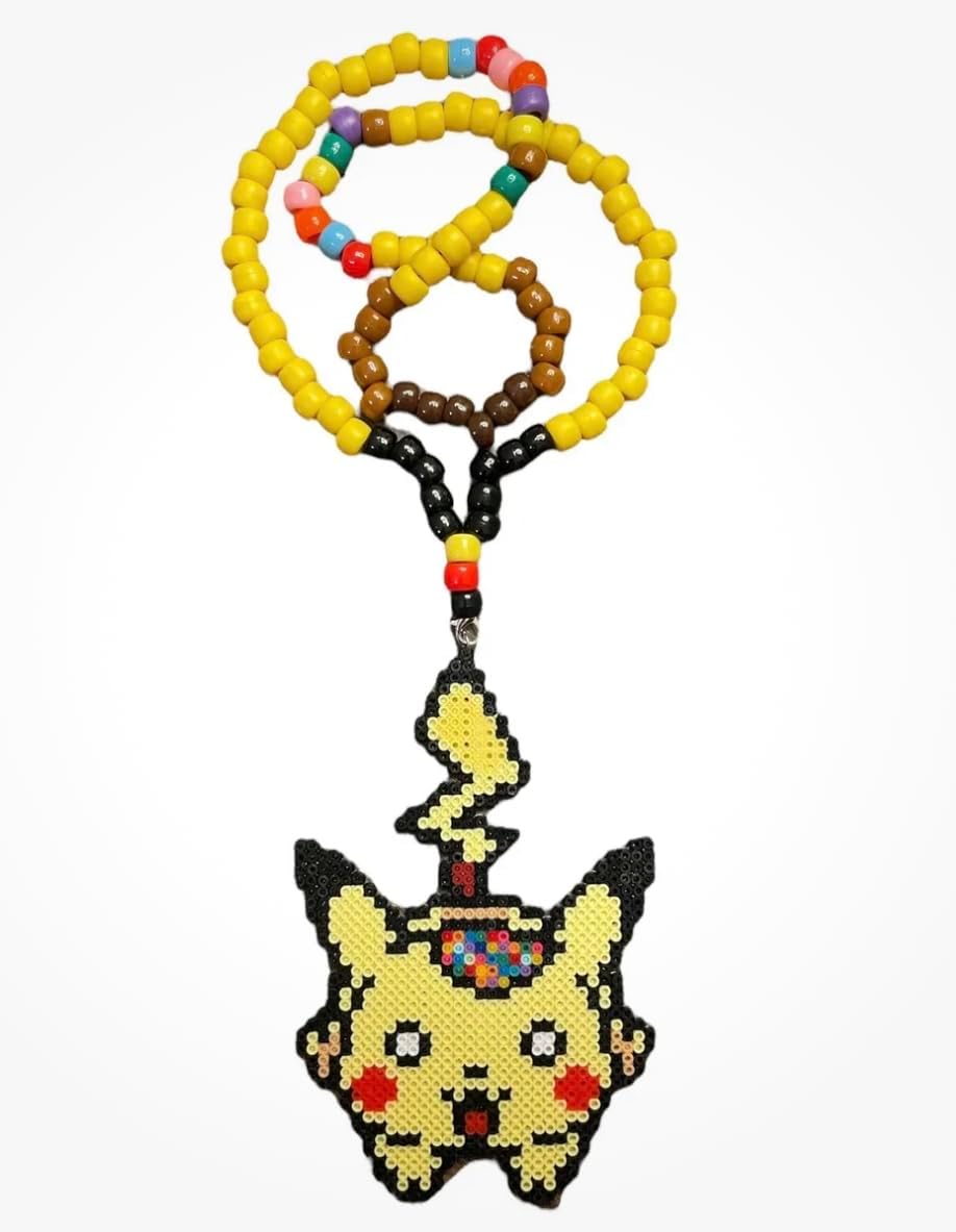 Trippy Yellow Game Character Mini Bead Necklace for Festival Rave Party Costume Event
