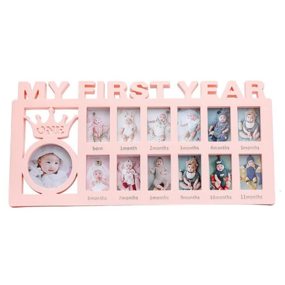 CCONYA Creative Baby Commemorate First 12 Months Picture Frame Kids Growing Memory Gift DIY Newborns First Year Souvenirs Photo Frame (pink)