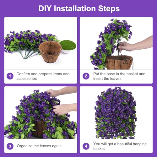 Image of Ammyoo Artificial Faux Hanging Flowers Basket for Spring Outdoor Decor