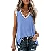 Mayntop Camiseta para mujer para verano, manga corta, encaje, con cuello en V, suelta, talla grande, A-azul claro, 44