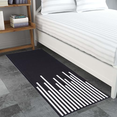 Image of Matz&More Geometric Piano Runner Mat | 50x120 CM | Black White | Nylon Tufted Gel Baking Anti-Slip | Doormat for Home Entrance, Kitchen & Bedroom