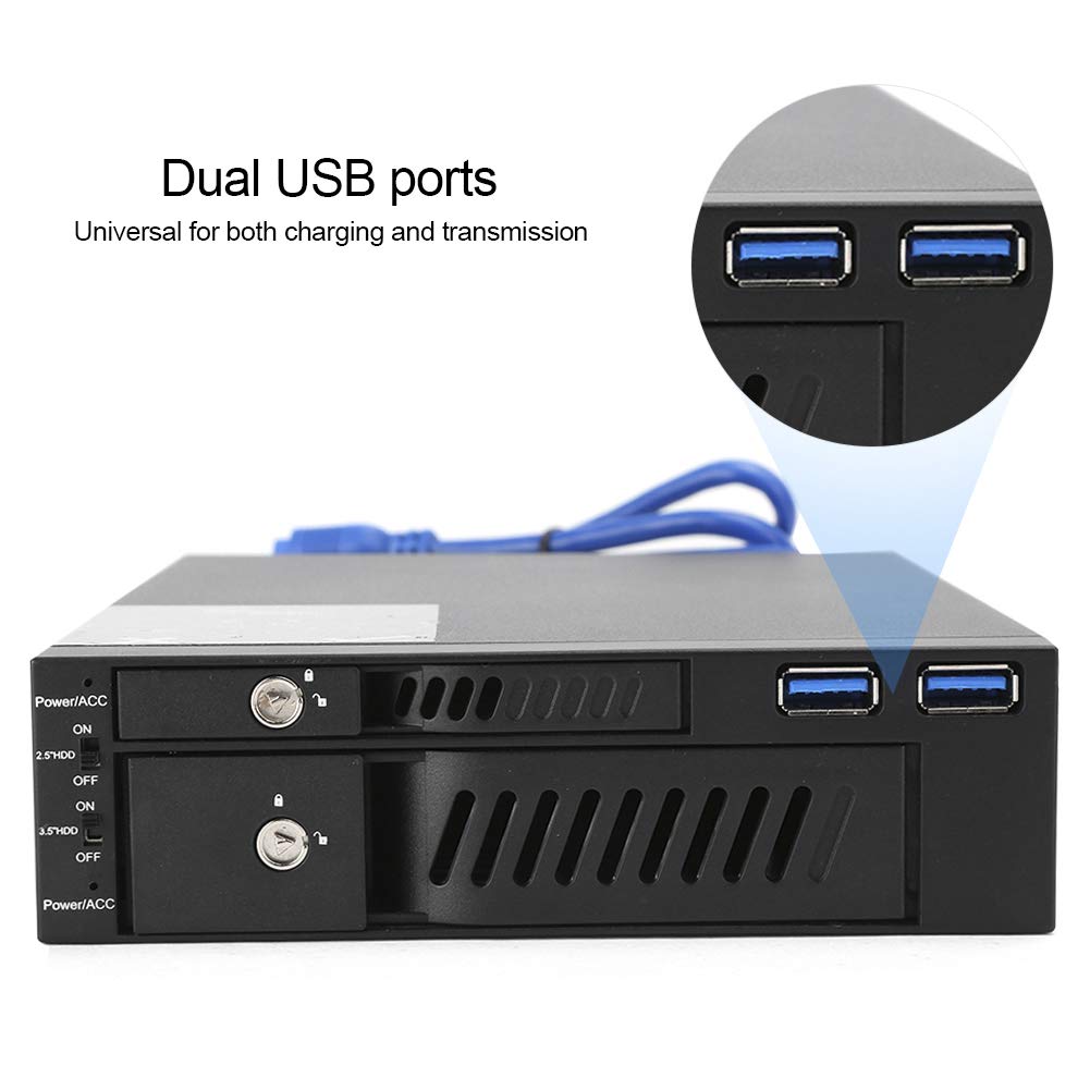 MR 6203 Rack mobile per disco rigido, box di estrazione per unità ottica a doppio disco per SSD HDD SATA 2.5/3.5, custodia USB 3.0 con funzione di blocco, compatibile con