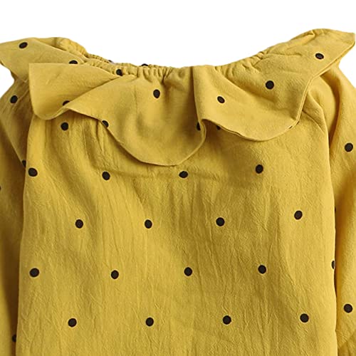 Image of Hopscotch Girls Cotton And Spandex Polka Dot Print T-shirt and Dungaree Set in Yellow Color (1023421)