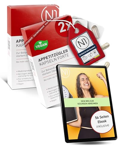 N1 Appetitzügler FORTE - Medizinprodukt zur Behandlung von starkem Übergewicht - Diät, Appetitzügler stark schnelles Abnehmen, Abnehmen Tabletten schnell, 84 Kapseln N1 Appetitzügler FORTE - Medizinprodukt zur Behandlung von starkem Übergewicht - Diät, Appetitzügler stark schnelles Abnehmen, Abnehmen Tabletten schnell, 84 Kapseln