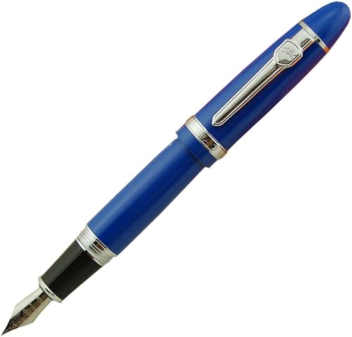 Lanxivi Jinhao 159 - Pluma estilográfica azul con ribete plateado con bolsa para bolígrafo
