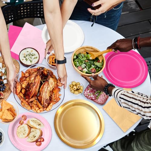 Image of CMUSKO Pink and Orange Party Decorations - 60Pcs Sunset Tropical Plates and Napkins Pink Pumpkin Halloween Tableware for Birthday,Baby Shower, Bachelorette Party (Pack of 2)