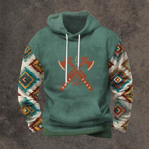 Mens Aztec Hoodie Western Tribal Print Sweatshirt Fall Fashion Long Sleeve Country Pullover Cowboy Graphic Clothing4