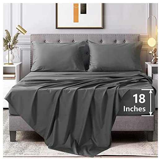 100% Cotton 18 Inch Deep Pocket Bed Sheet Sets for Queen Size Bed 4 Piece Pure Cotton 400 Thread Count Sateen Weave (Grey, Queen)
