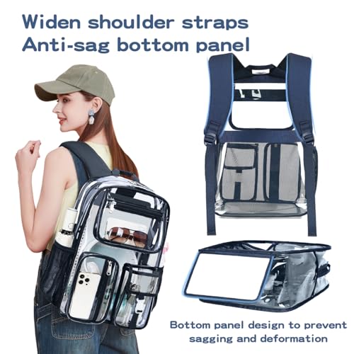 Image of Cusangel Clear Blue Backpack for School, Heavy Duty Backpack for Men,transparent BookBag,16inch TPU Large Capacity See Through plastic bag for Sport Events,Travel,Work
