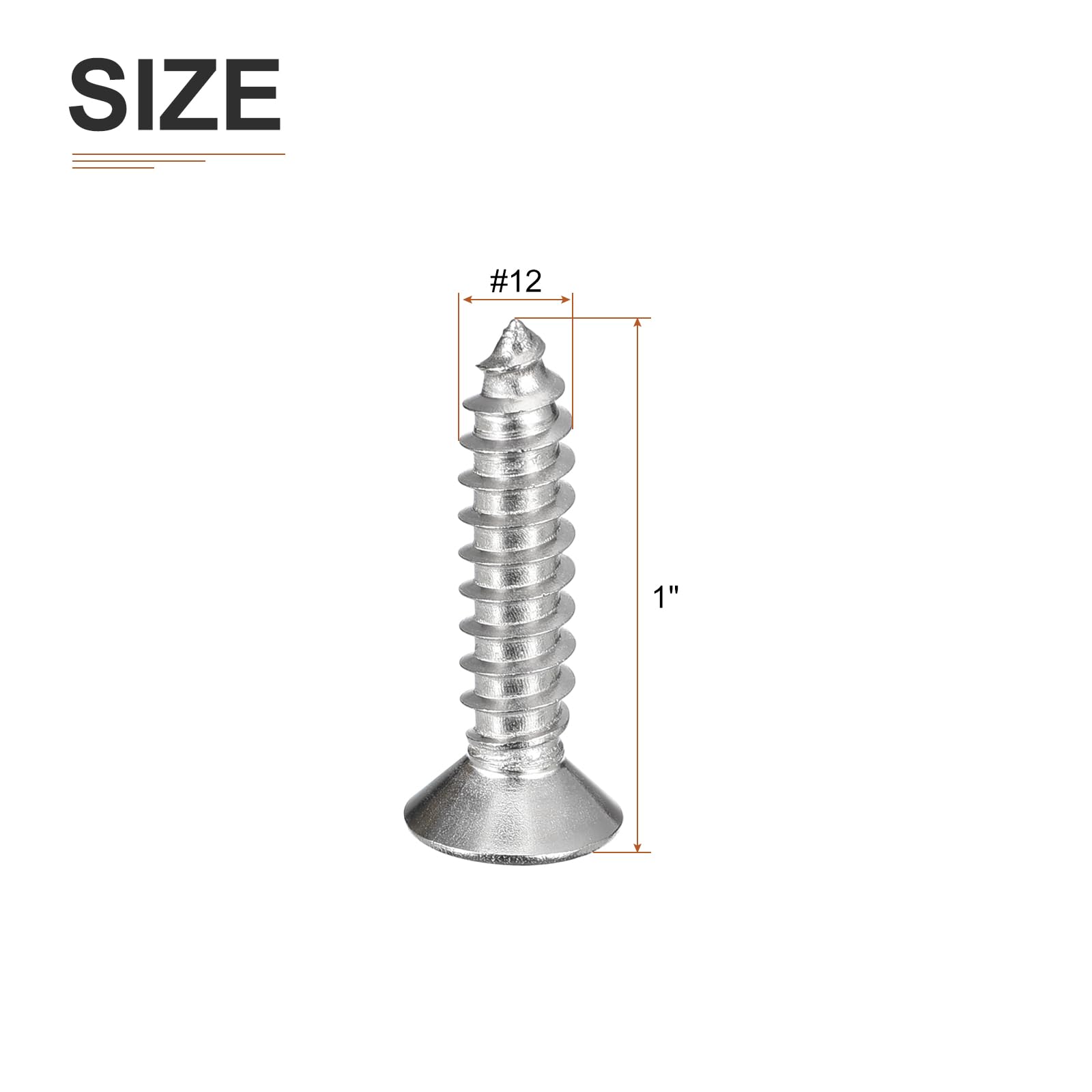 DTGN 50Pcs #12x1" Flat Head Wood Screws, 304 Stainless Steel Phillips Self Tapping Screws - Good for Woodworking Furniture - Silver - Image 2