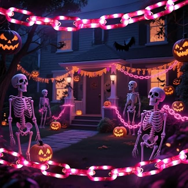 Halloween Decoration Solar Light String,6.6FT, 100 LED Purple Chain Lights. IP44 Waterproof, 8 Lighting Modes. Perfect For Horror Costume Accessories, Haunted House Courtyards & Halloween Party Decor.