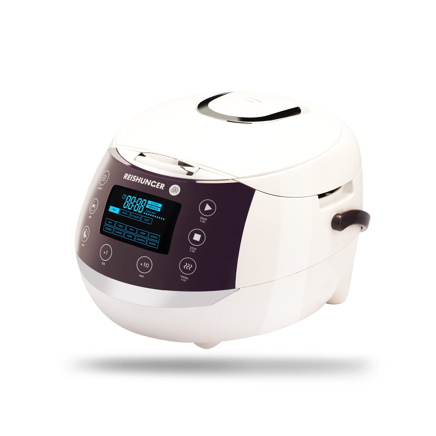 REISHUNGER Cuiseur à riz (rice cooker) & cuiseur vapeur numérique blanc avec avec bol en céramique & - 12 programmes, technologie 7 phases, 1.5 l jusqu'à 8 personnes - Robot cuiseur | Jusqu'à 8 personnes - Minuteur et récipient intérieur Premium - Marmite
