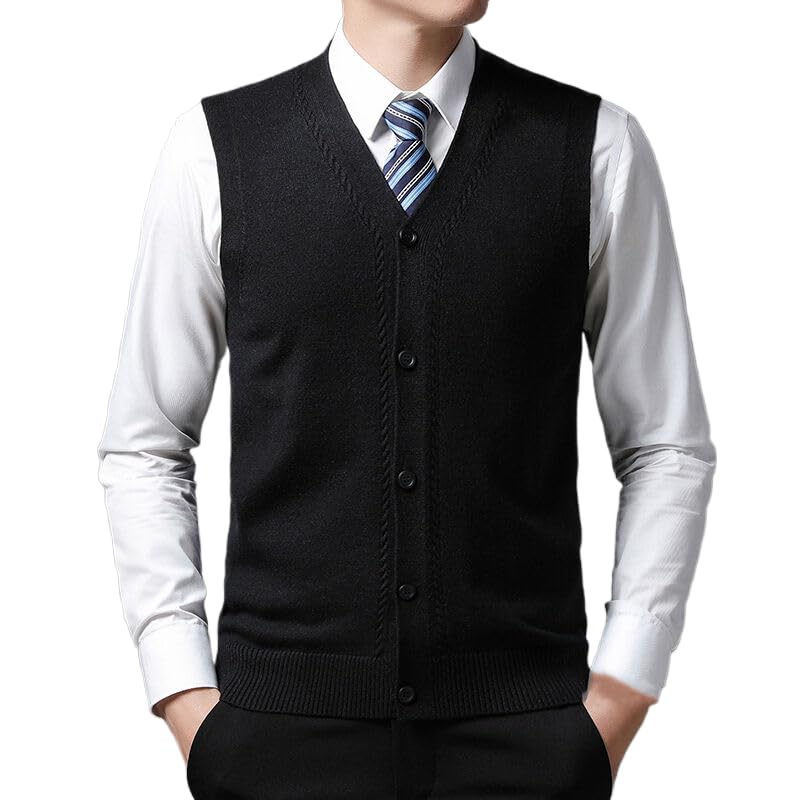 Chaleco De Punto Hombre - Chaleco De Punto Para Hombre, Con Botones, Informal, De Oficina, Suave, Tipo Cárdigan, Sin Mangas, Con Cuello En V, Para Otoño E Invierno, Ajustado, Cálido, Ropa