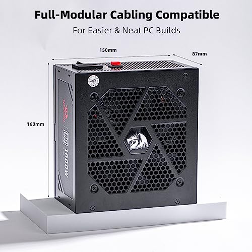 Image of Redragon PSU017 80+ Platinum 1000 Watt ATX 3.0 & PCIe 5.0 Fully Modular Gaming Power Supply, 80 Plus Certified, 100% Japanese Capacitors & Low Noise Smart-ECO Fan, Fully Modular w /12VHPWR Cable