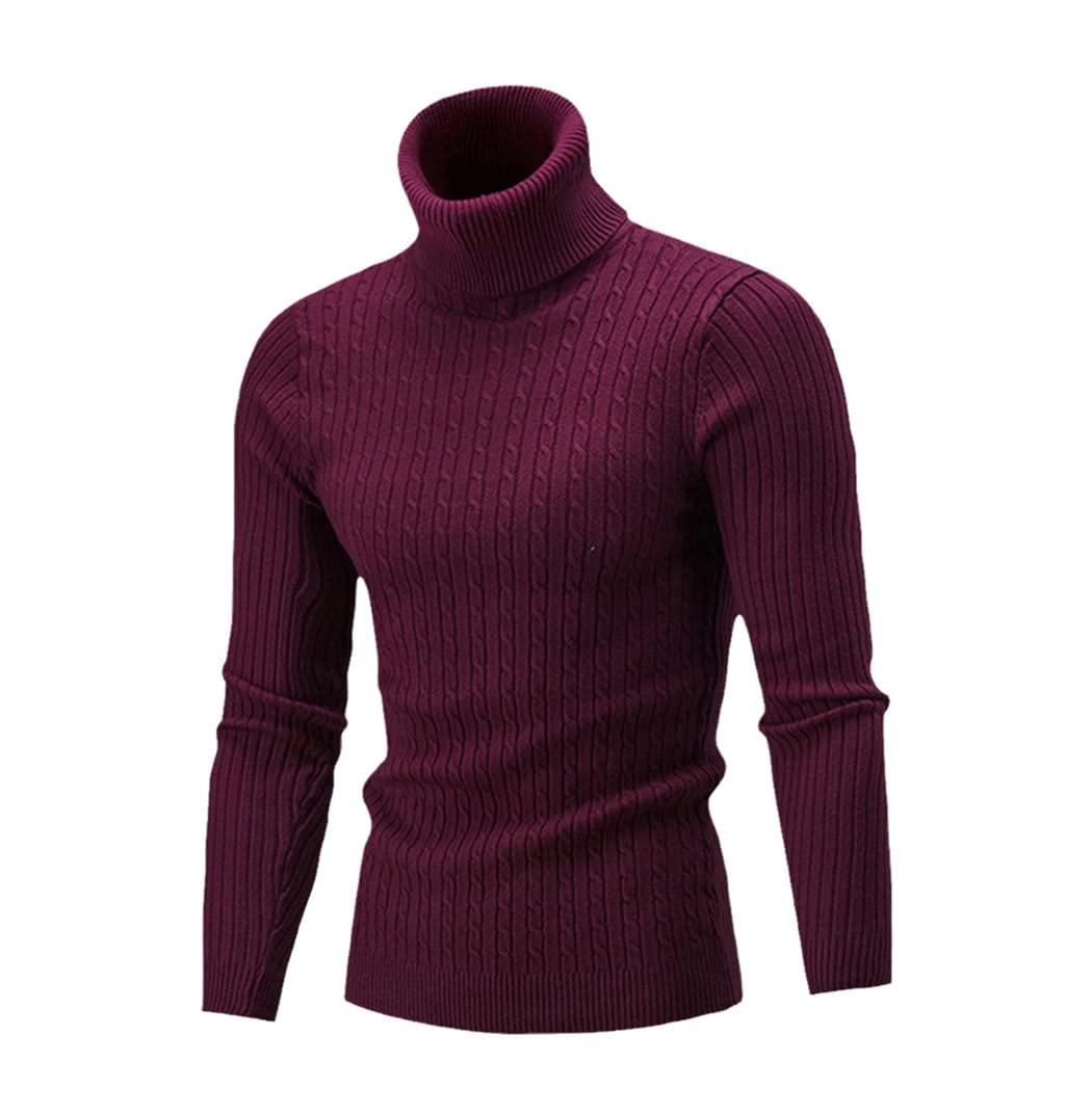 Pull col roulé pour homme YIOLEAMP tricoté rouge vin taille S