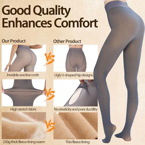 Image of Caprilite Women Fleece Lined Tights-Fake Translucent Leggings High Waist Pantyhose Sheer Thick Warm Tights For Winter