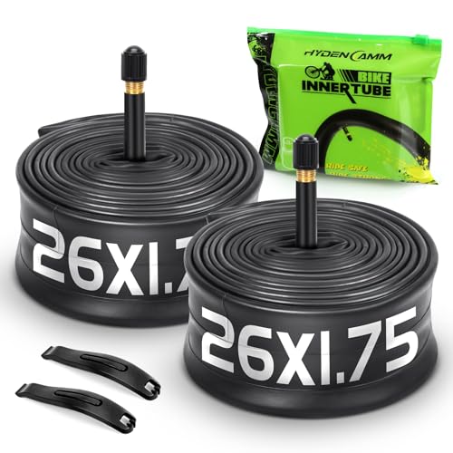 Hydencamm 2 Pack 26x1.75/2.125 Bike Tire Tube 26x1.75 26x1.95 26x2.10 26x2.125 with 48mm Schrader Valve Butyl Bike Tube 26 x 1.95 with 2PCS Levers for MTB and Cruisers City Bikes Road Bikes