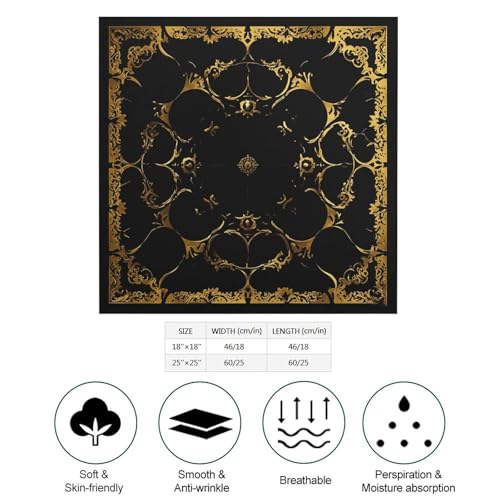 25"x25" Breathable Head Scarf Black And Gold Background Printed Headscarf Lightweight Square Scarf Women Scarves Bandanas Neckerchief2