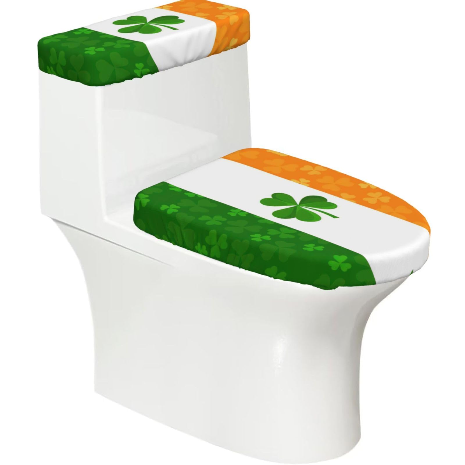 Irish Flag Printed Toilet Tank and Lid Cover Set of 2 for Most Bathrooms, Fits Elongated Round Toilets