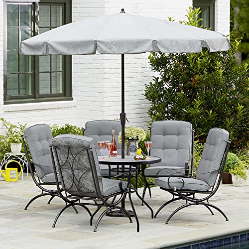 Kerrogee 32'' Outdoor Patio Table, Bistro Table With Tempered Glass Table Top And Umbrella Hole Steel Frame Outdoor Furniture Party Conversation Coffee Table For Garden Backyard Balcony Lawn #TOP6