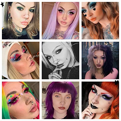 Nose Piercing Chain Across Nose Nostril Jewelry With Cubic Zirconia Nose Ring For Women Men Stainless Steel High Nostril Bridge Nose Cartilage Chain (Black-Mixed Nose Studs Set 2) #TOP5