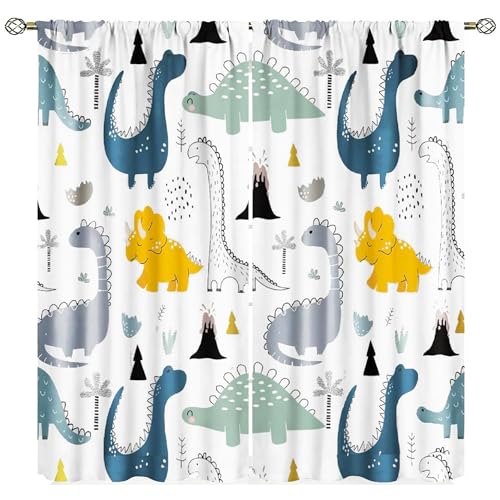 Image of Yearn Jear Boys Dinosaur Curtains for Kids Boys Cartoon Dino Toddler Room Decor Nursery Colorful Safari Funny Animal Printed Bedroom Living Room Window Drapes Panels 42Wx45L in Decor