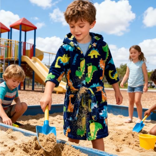 Image of Kids Bathrobe Hooded Plush Fleece Robe for Girls Boys