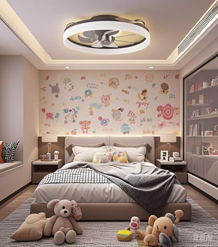 FancyMay 19.7' Low Profile Ceiling Fan with Light, 3000-6500K Dimmable, 6 Speeds and Stepless Color Temperature Change for Bedroom