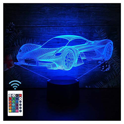 Comiwe Coche Deportivo Luz de Noche de Ilusión 3D Juguete,Control Táctil y Remoto de 16 Colores,Lámpara de Mesa de Noche LED Para Decoración del Hogar,Regalo Para Niñas,Niños,Adultos,Amigos y Familia