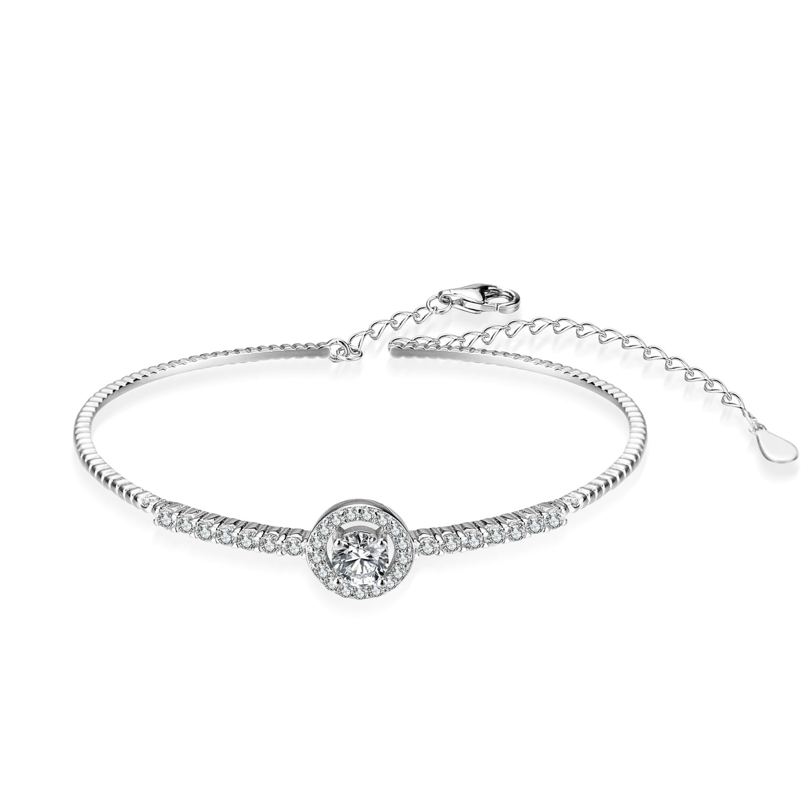 Pulsera para mujer, pulsera ajustable con diamantes creados, oro blanco de 9/14/18 quilates y PT950