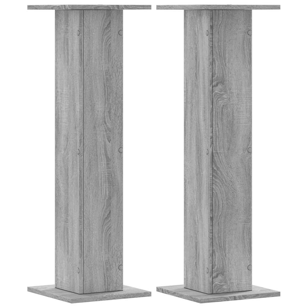 Set di 2 supporti per altoparlanti, in legno, altezza regolabile 95 cm, treppiede da pavimento per altoparlanti HiFi, grigio Sonoma, piastra 30 x 30 cm