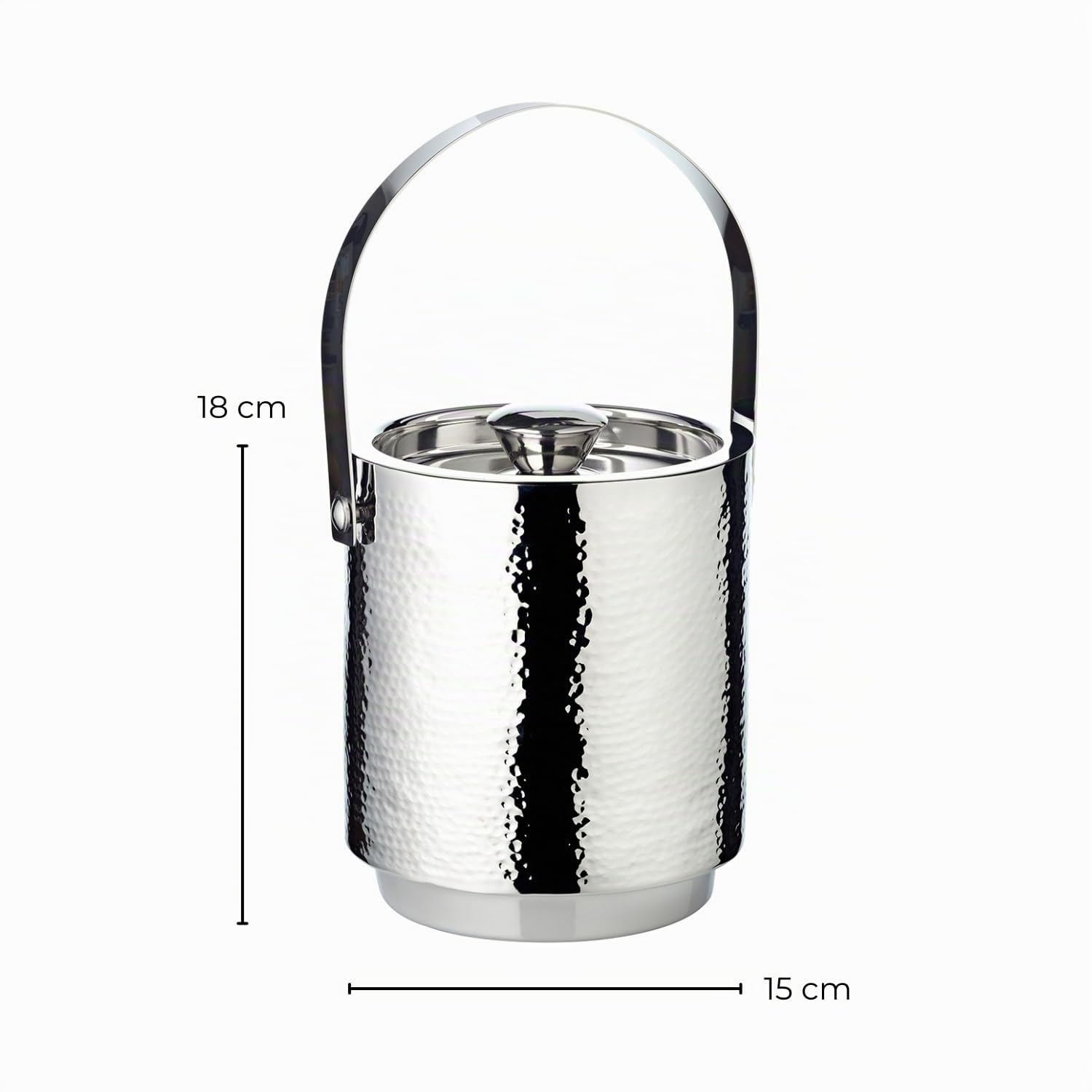 EDZARD Eiseimer Seattle (Höhe 16 cm) mit Deckel, Einsatz und Eiszange, Edelstahl fein gehämmert