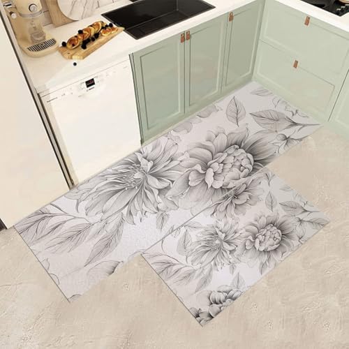 Alfombra de cocina lavable MGDIFYXAA juego de 2 piezas floral 2