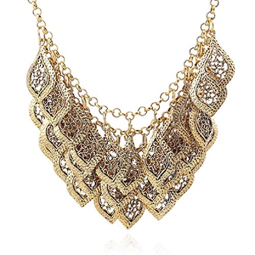 YAZILIND Vintage Gorgeous Multilayer Gold-Silver-Plated Leaves Chain Collar Bib Chunky Necklace