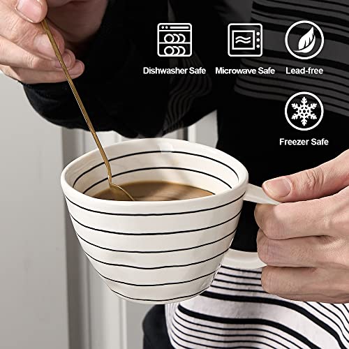 Mugsncups Coffee Cup Set Of 4,Ceramic Unique Irregular Mug With Handles,11 Oz Porcelain White Coffee Mug For Latte,Cappuccino,Cereal #TOP3