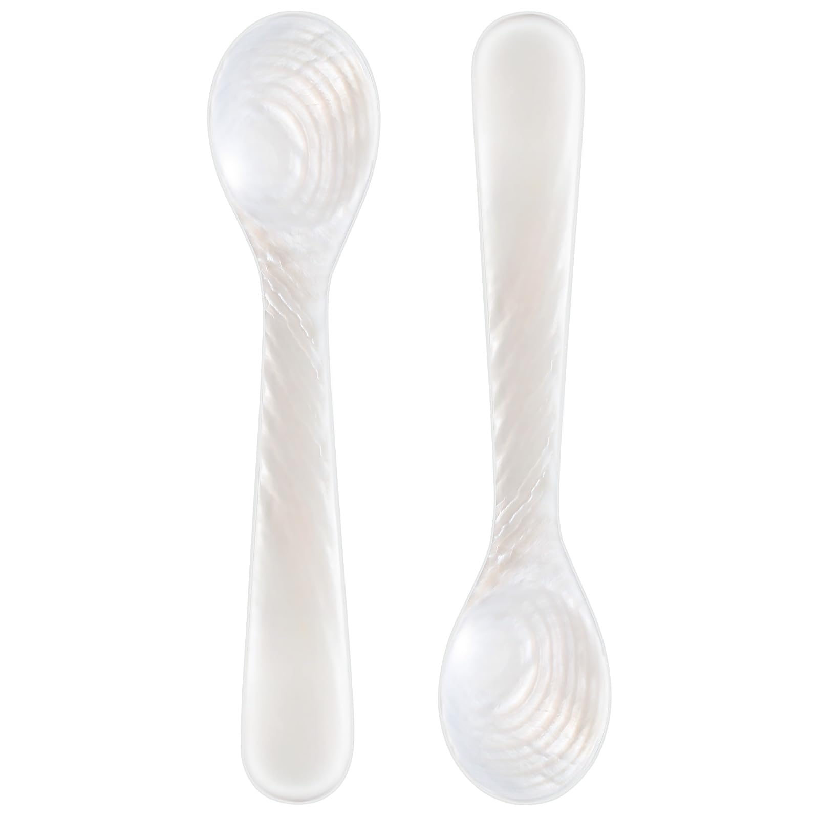 Patelai 2 Pieces Set of Caviar Spoons Mother of Pearl Spoons with Handcraft Round Handle for Caviar, Egg, Ice Cream, Coffee, Kitchen, Restaurant Serving for Valentine Favors (7cm/2.75 Inch)