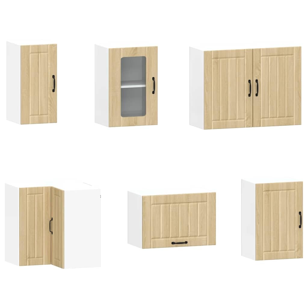 Set di 11 mobili da cucina Kalmar Sonoma in legno di quercia Sonoma con ampio spazio di archiviazione, piedini regolabili, mobiletto sottopensile, armadio angolare, pannello per