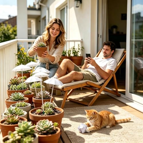 Sombrillas para plantas y toldo retráctil de 3 piezas para balcón y jardín 6