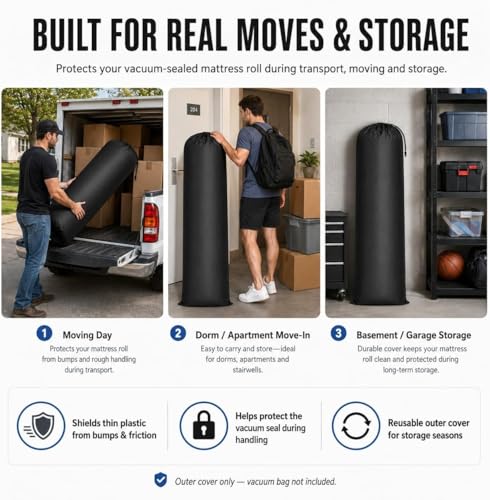 Image of Mattress Storage Bag for Moving, Full & Full XL Vacuum-Sealed Mattress Rolls Bag, Reusable Mattress Moving Bag with Drawstring Closure, Protective Storage Cover (Bag Only)