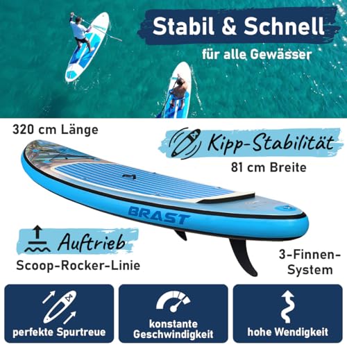 BRAST Aufblasbares SUP Board Tropic | 6 Designs | Für Outdoor-Enthusiasten | Ideales Abenteuer in der Sonne |Comfort-Las